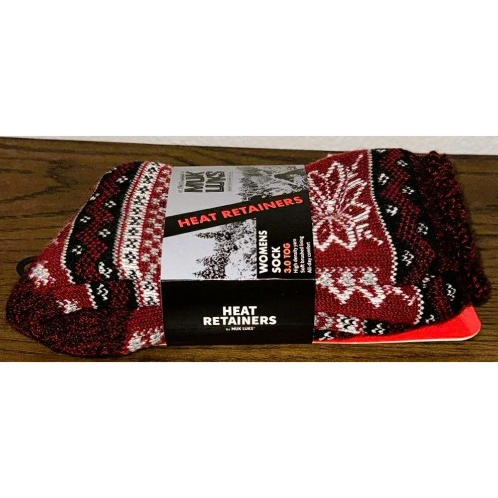 Muk Luks Women's Heat Retaining Thermal Winter Socks 3.0 TOG Sz 6-11 Red Holiday